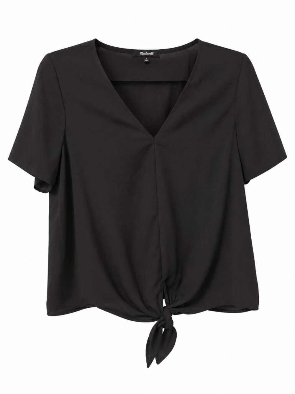 Madewell Black V Neck Tie Front Short Sleeve Blouse Size M